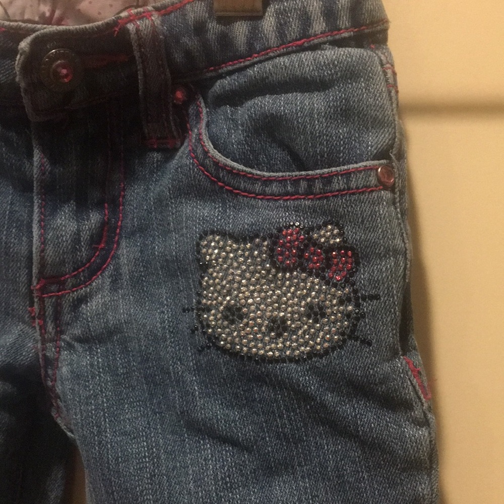 Hello Kitty embellished sequin denim jean zip fly girls size 2T adjustable waist